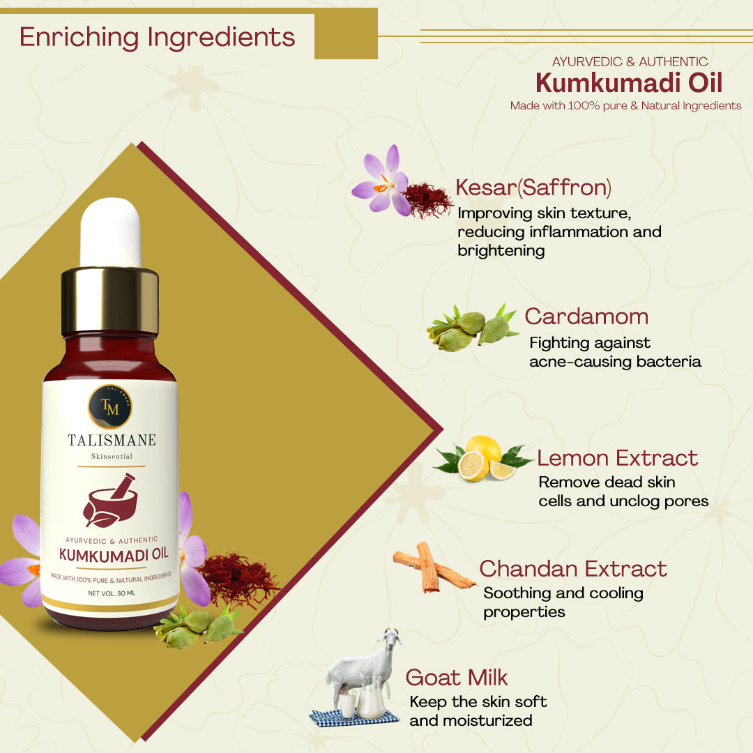 KUMKUMADI AYURVEDIC OIL (30 ml)- TALISMANE SKINSENTIAL