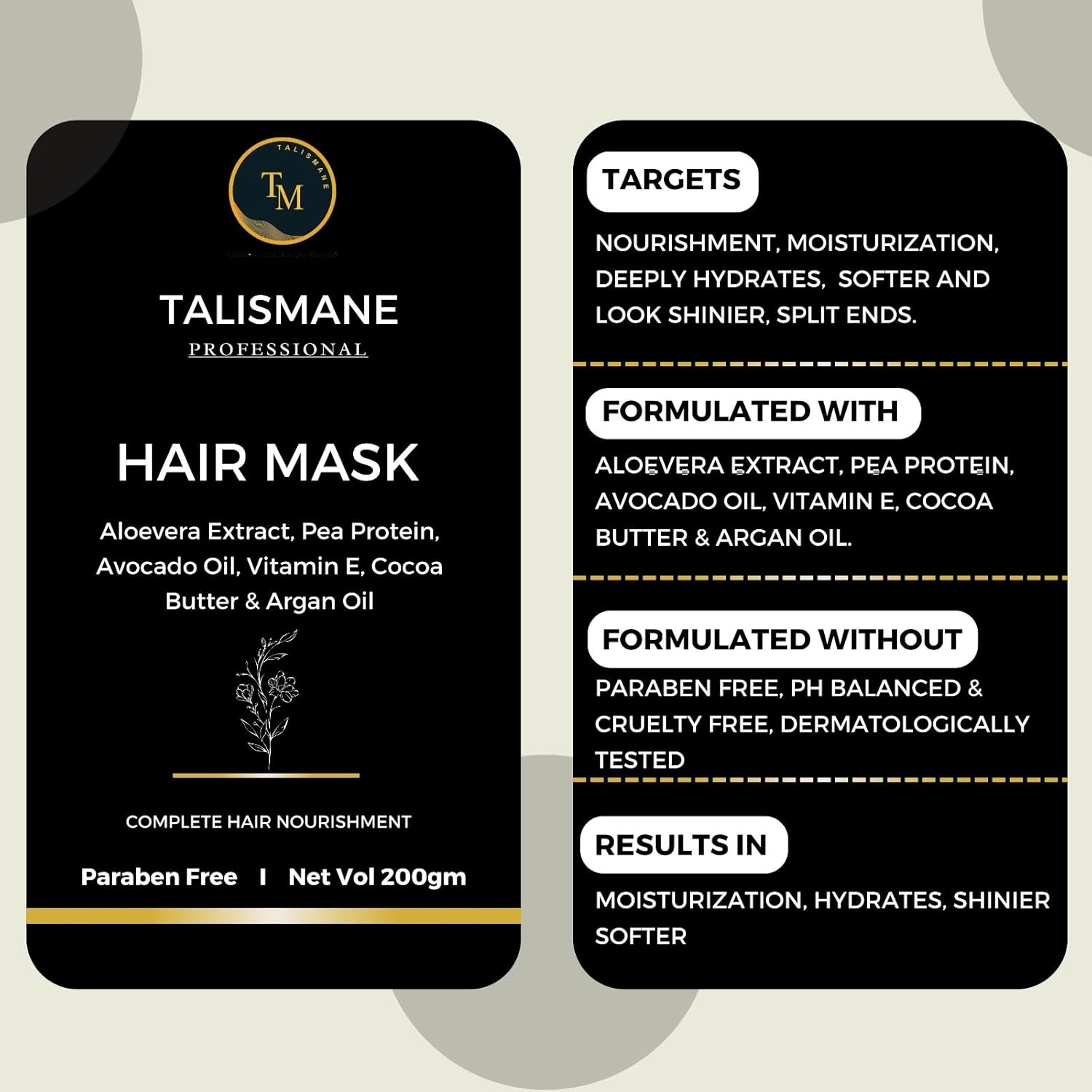 TALISMANE Professional Hair Mask (200 gm)- with Avocado, Pea Protein, Aloe Vera, Vitamin E for Nourishing, Hydrating Hair Treatment for Dry & Damaged Hair, Promotes Hair Growth for Men & Women - Image 4